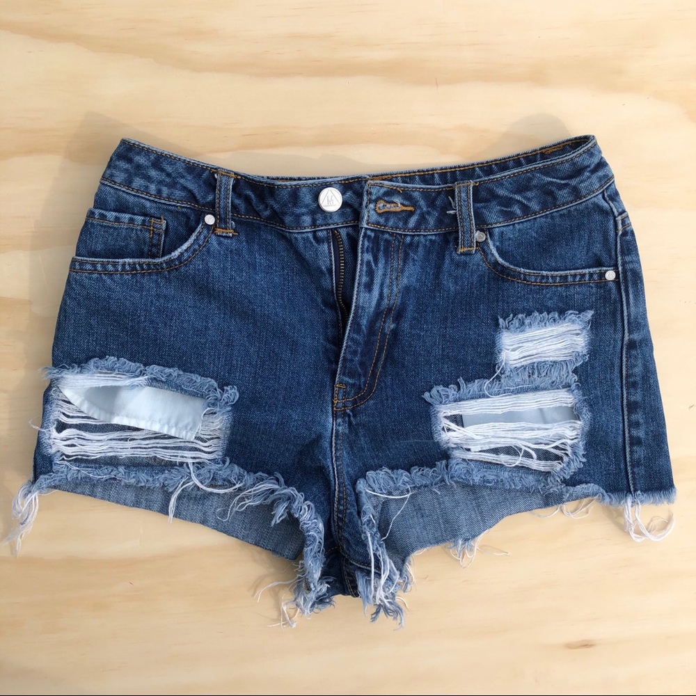 MISSGUIDED High Waisted Distressed Jean Shorts